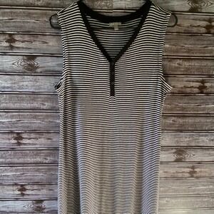T by Talbots Women's Sleeveless Midi Dress Size L‎ Black White Striped Slits